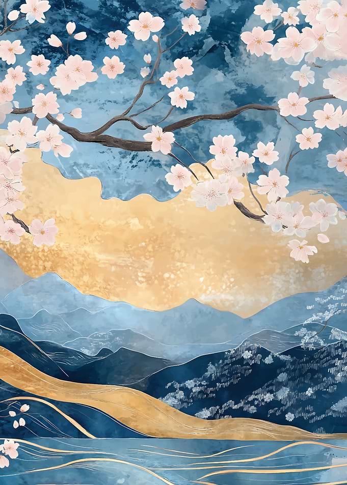 Cherry Blossom Mountain Landscape