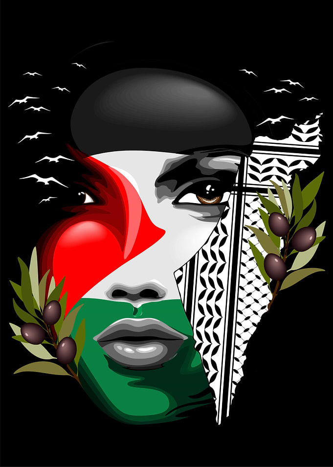 Palestinian Flag and Map Woman's Portrait