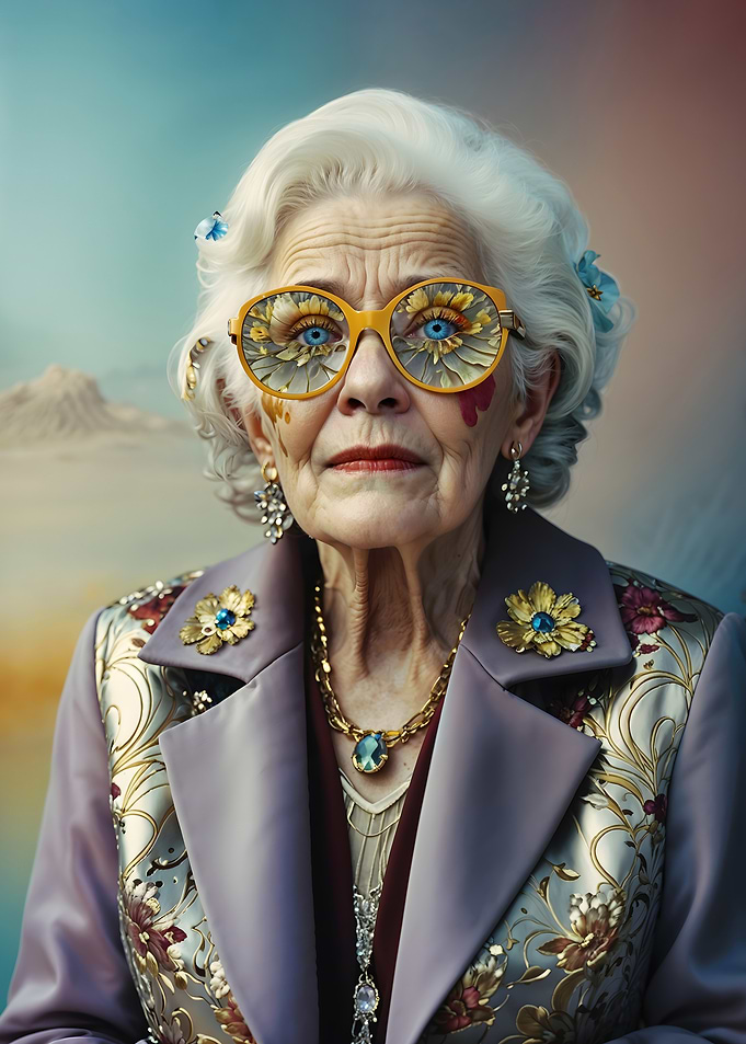 Elderly Woman in Floral Sunglasses