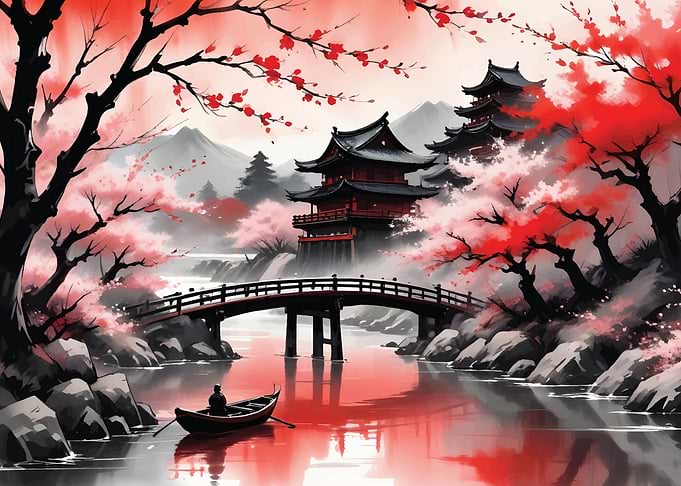 Red Japanese Painting