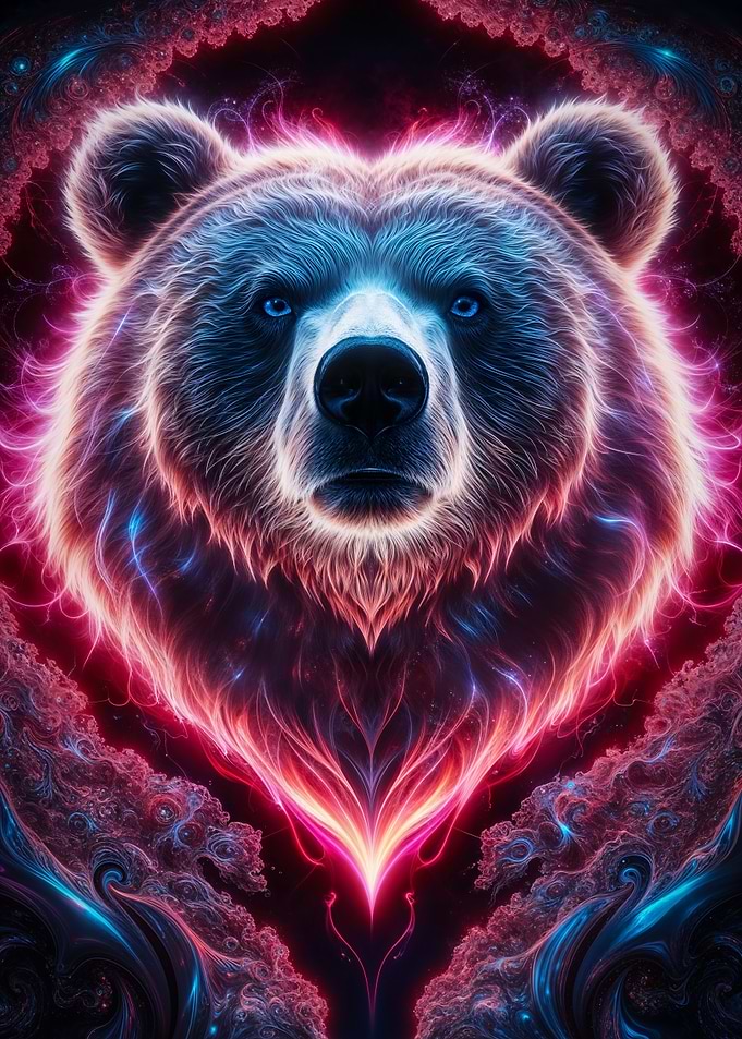 Bear in neon Flames