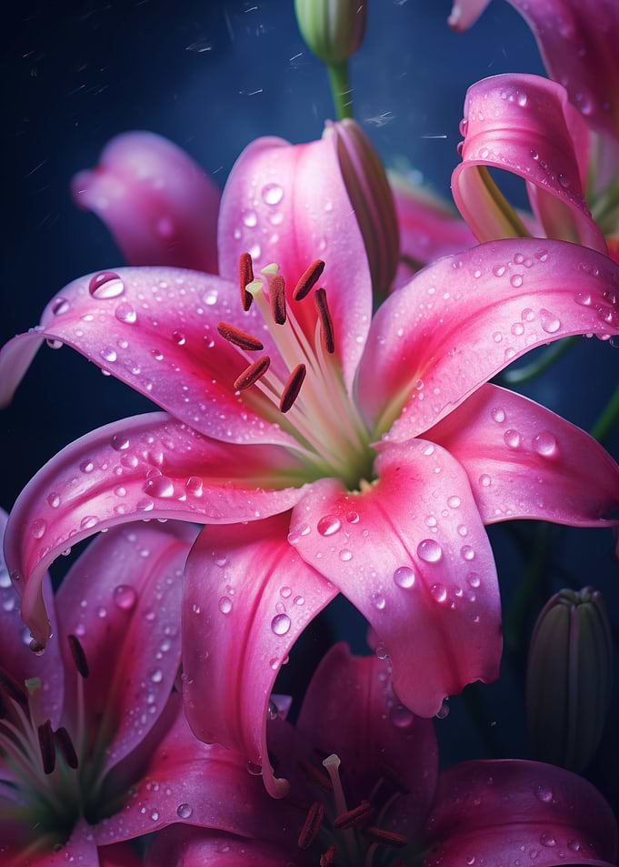 Pink Lily with Dew Drops