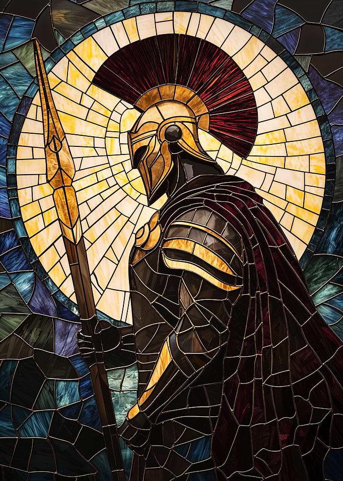 Stained Glass Spartan Warrior