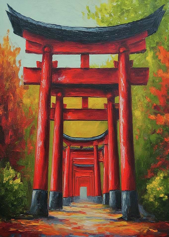 Red Torii Gate Pathway Japanese