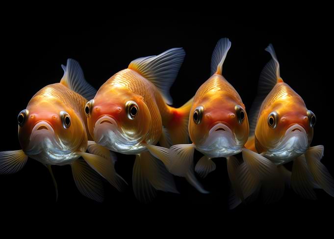 Four Goldfish with a black background