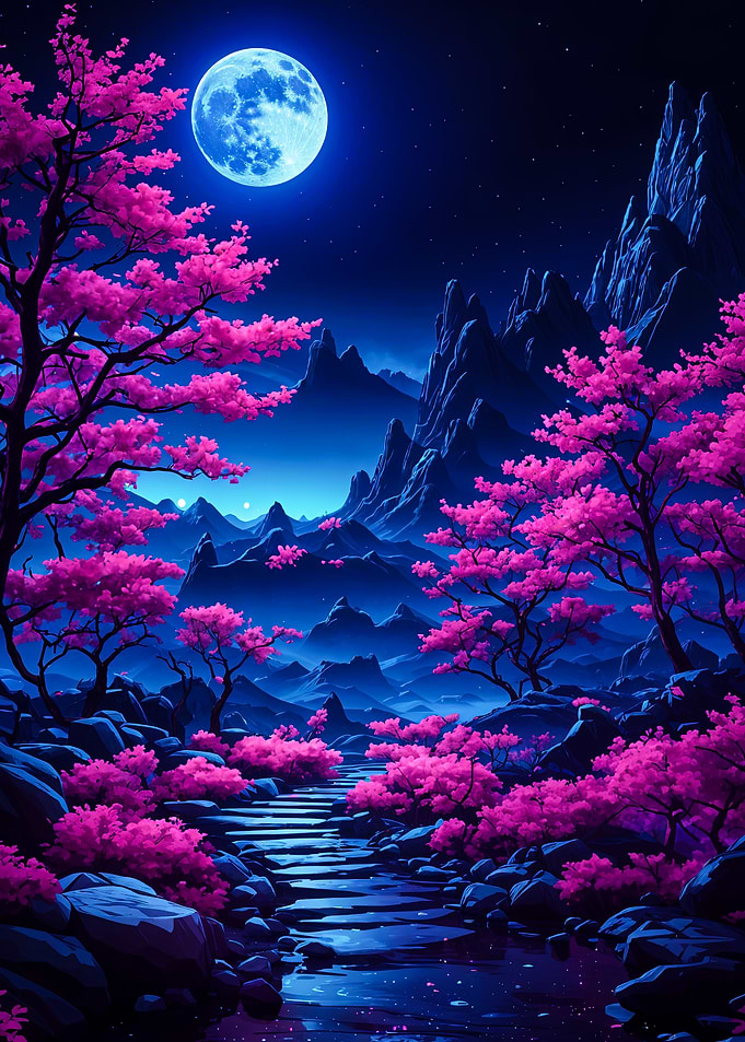 Moonlit Cherry Blossom Path