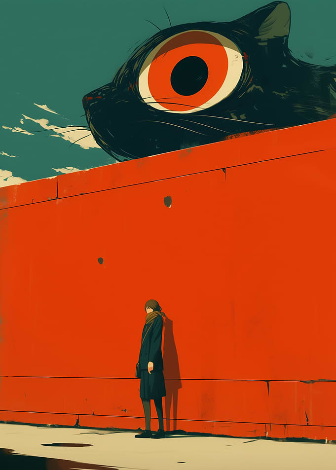 Giant Cat and Woman