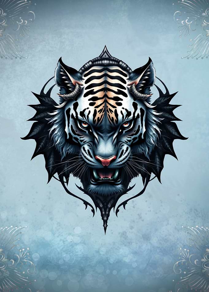 White Tiger with Intricate Design