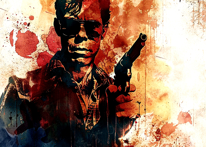 Man with Gun in Watercolor