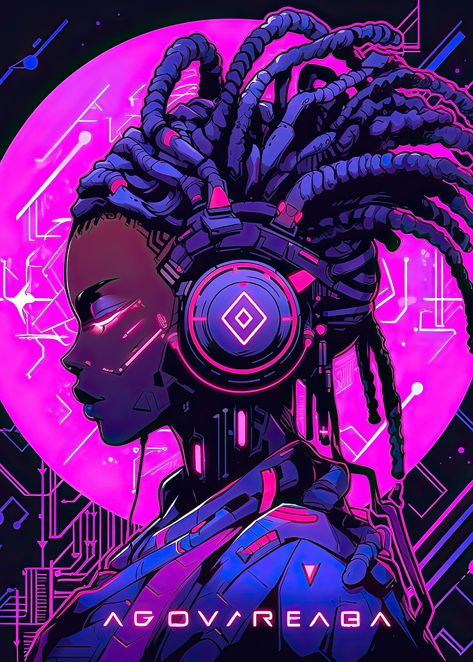 Cyberpunk Woman with Headphones
