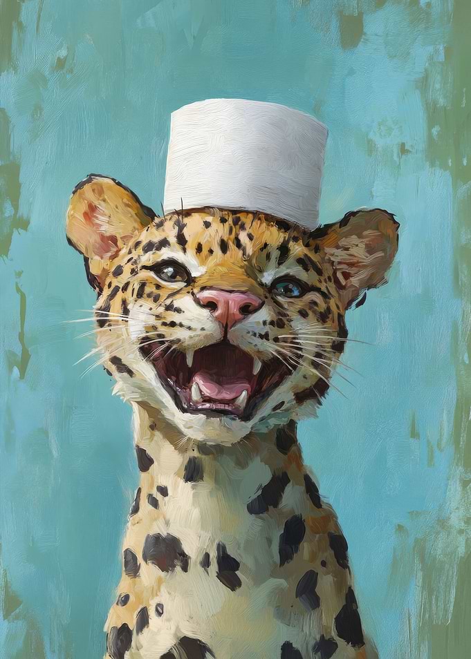 Leopard in a Toilet Paper Hat