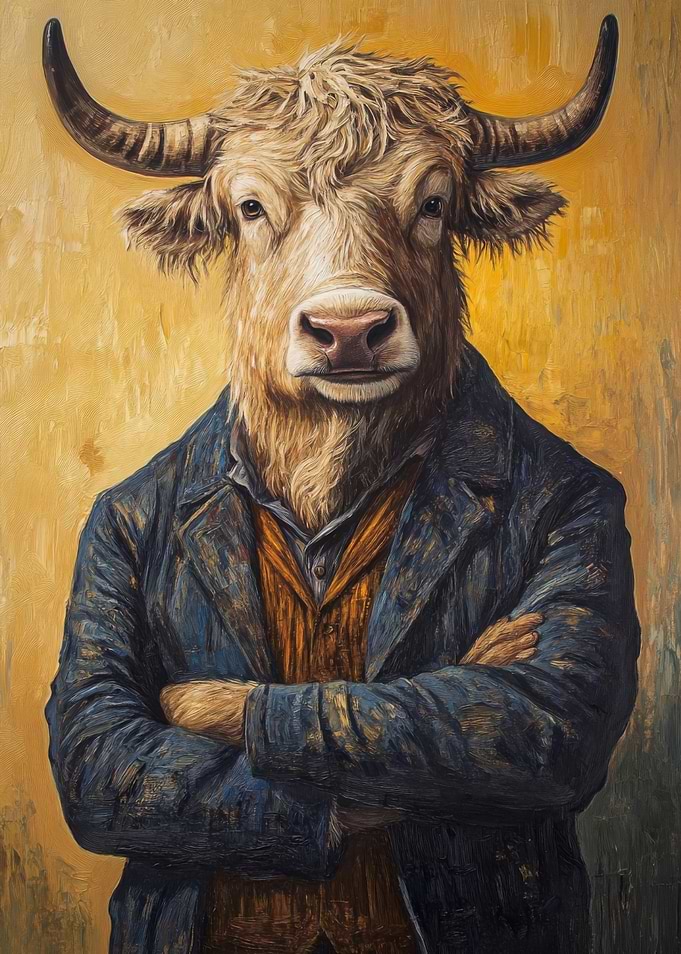 Bull in a Suit Painting