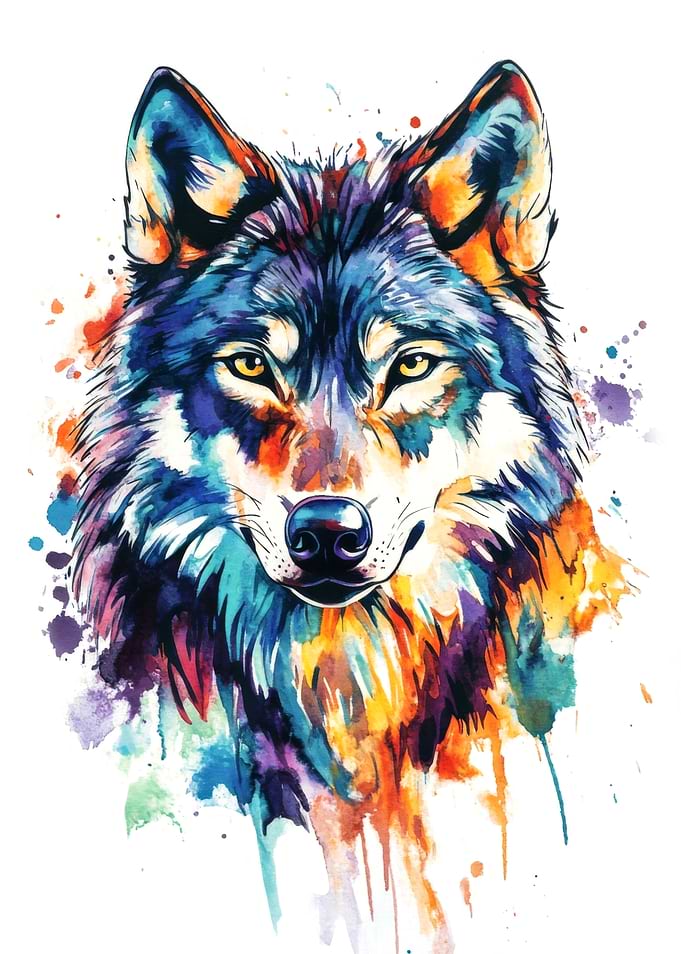 Colorful Wolf Watercolor