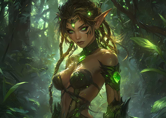 Green-Eyed Elf in Forest