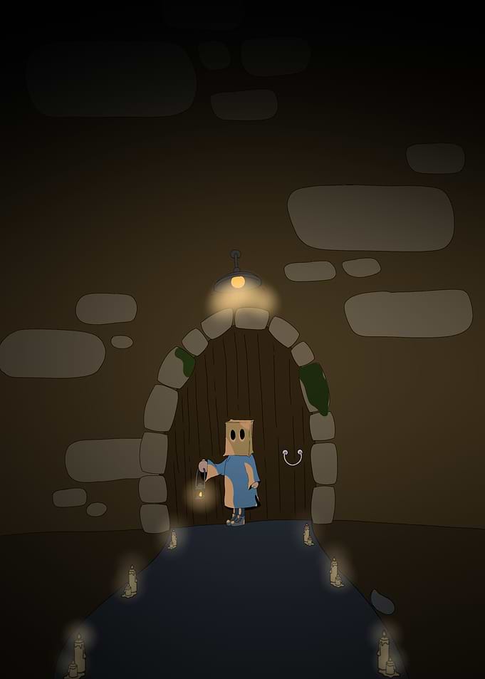 Mysterious Figure in a Dark Hallway