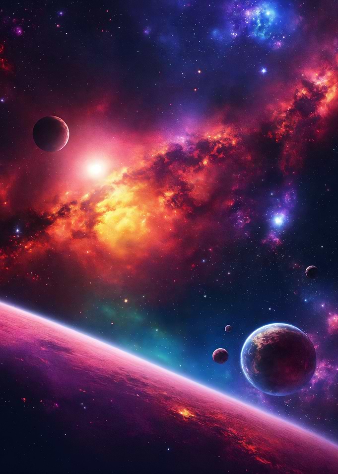 Cosmic Nebula with Planets