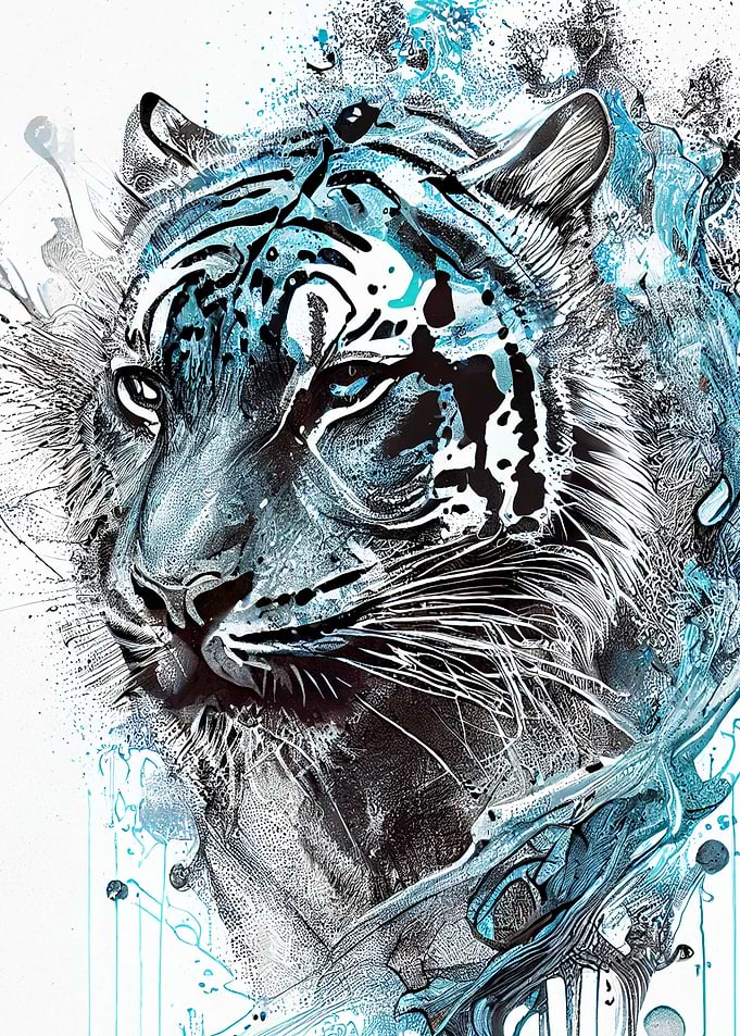Blue Tiger Abstract Art