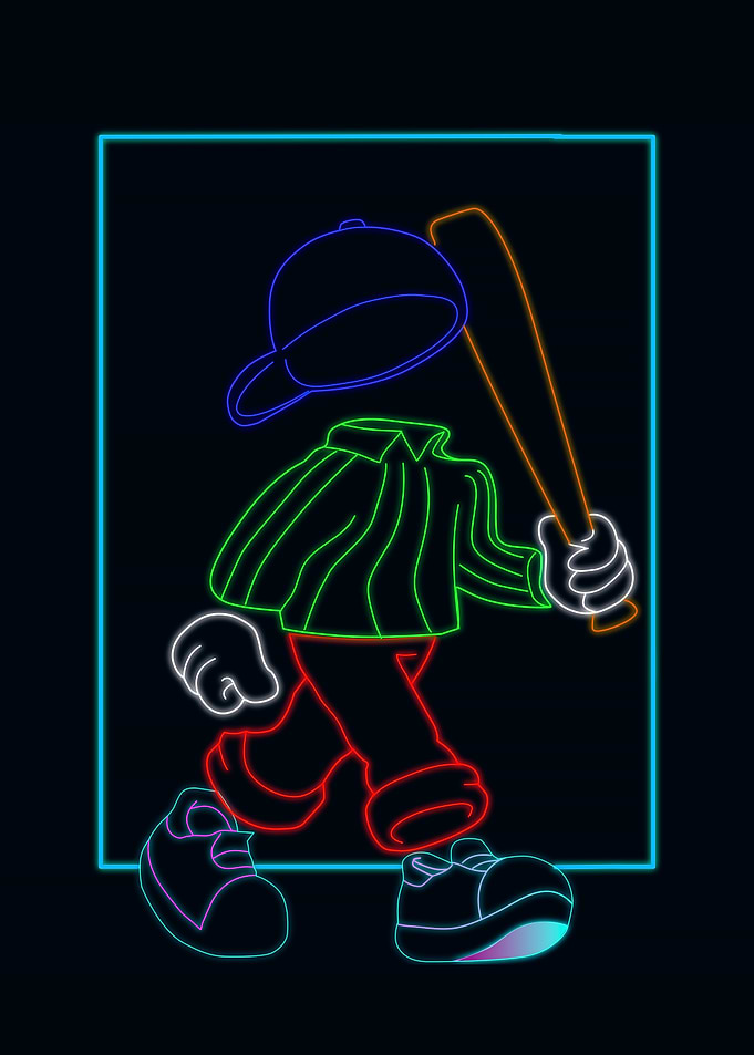 Neon Baseball Player