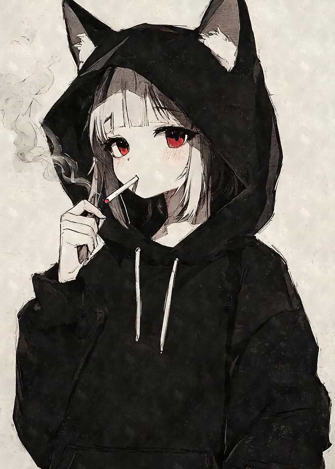 Anime Cat Girl Smoking