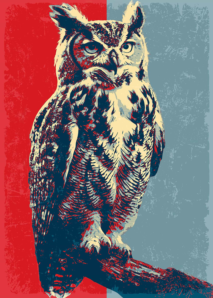 great horned owl retro