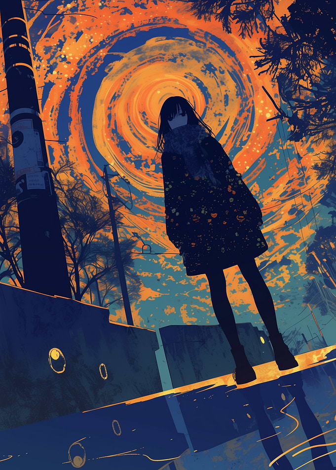 Anime Girl Under Swirling Sky