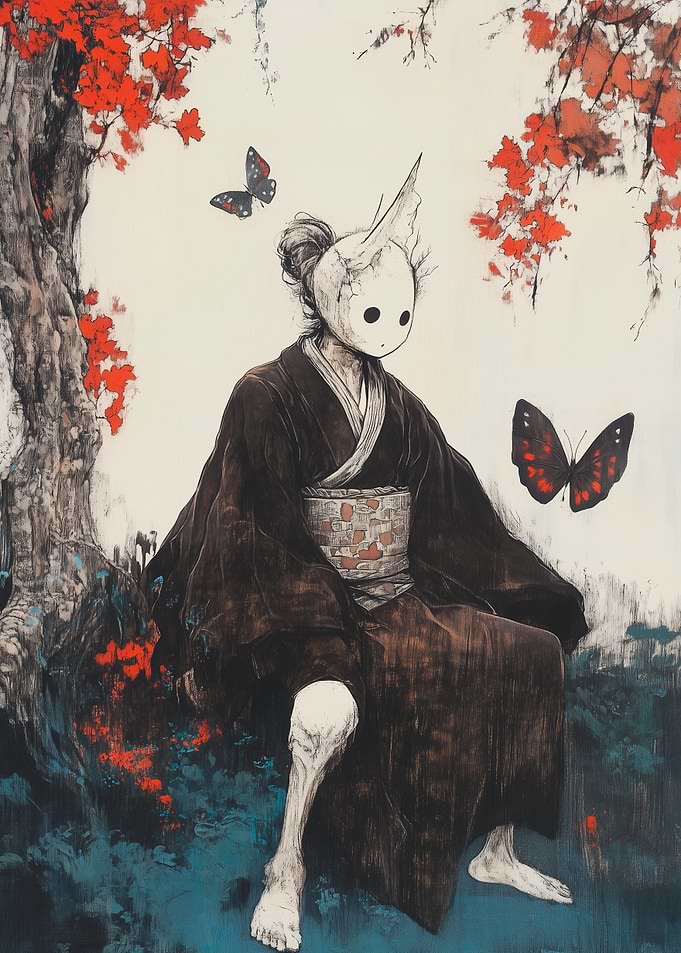 Masked Figure in a Garden