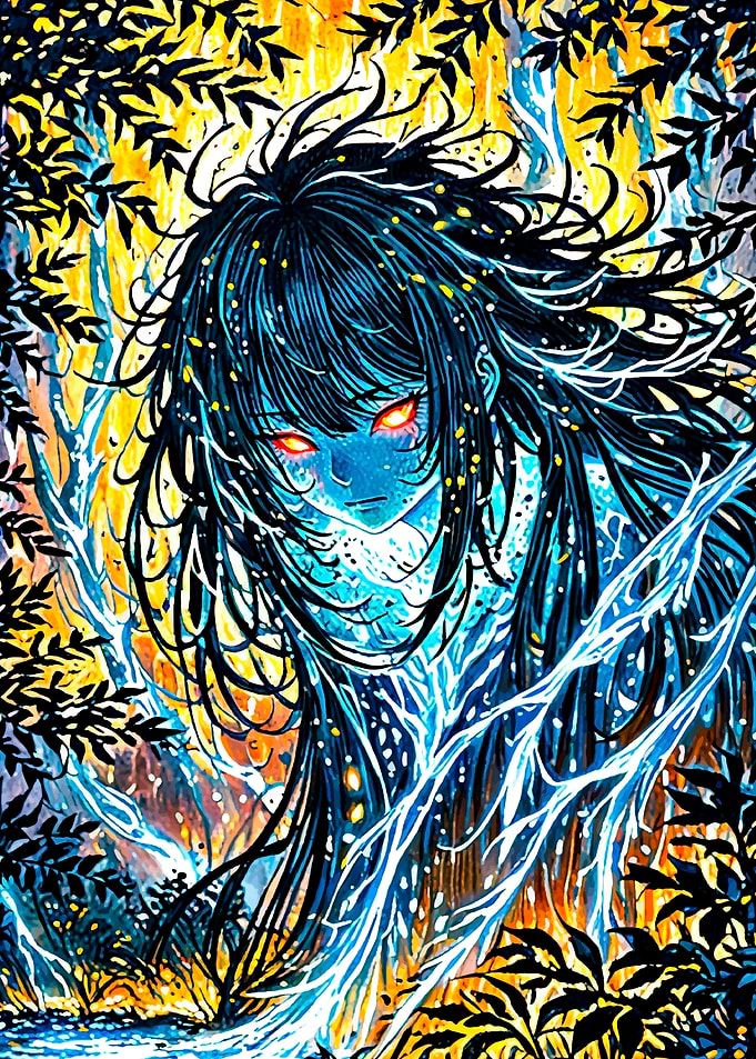 Anime Girl with Blue Fire