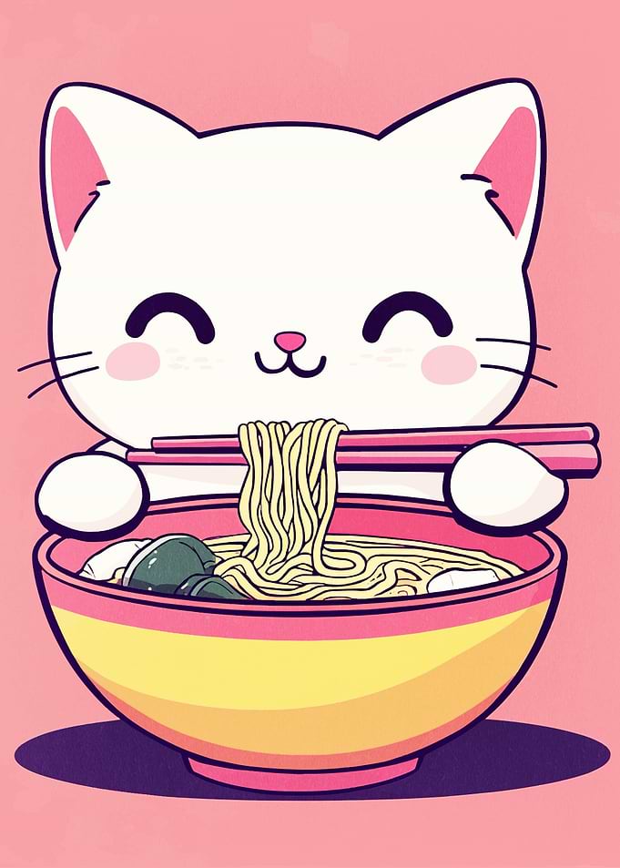 Cute Cat Eating Ramen