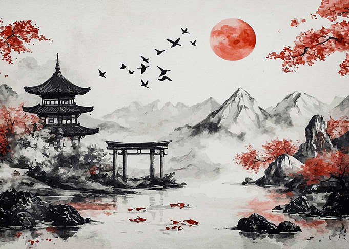 Japanese Watercolor Landscape