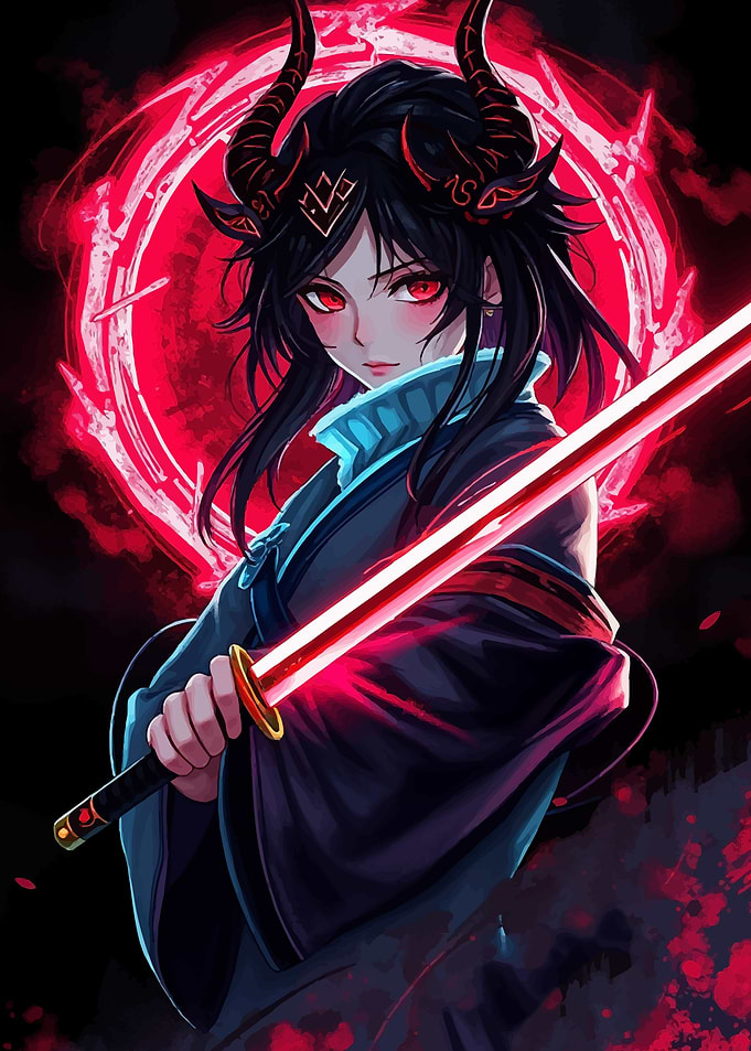 Red-Eyed Demon Girl with Sword
