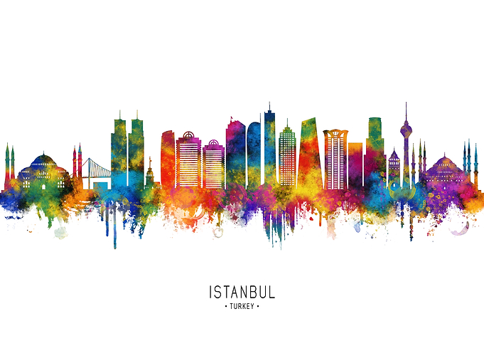 Istanbul Skyline Watercolor