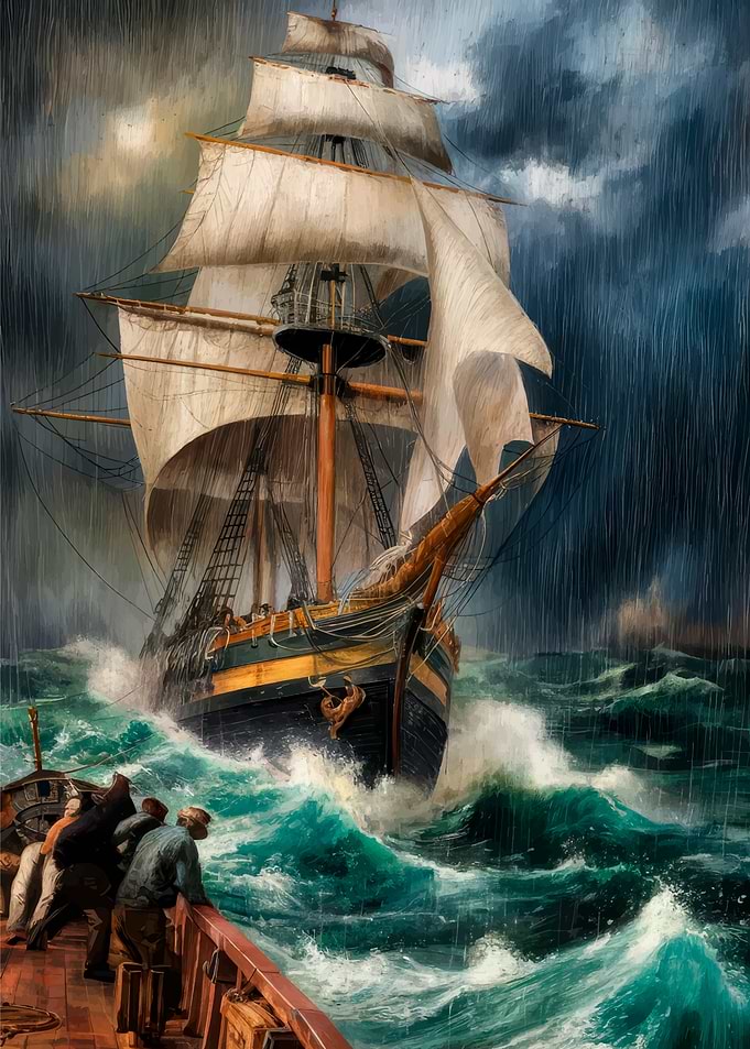 Ship in Stormy Sea