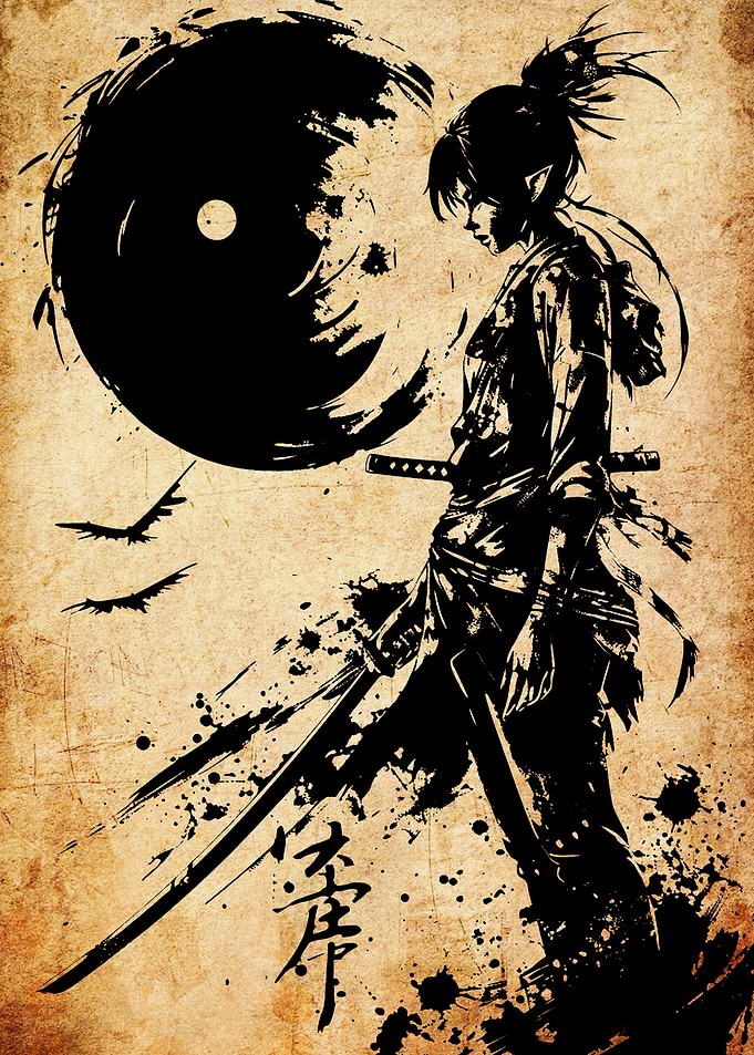 Samurai Warrior Ink Art