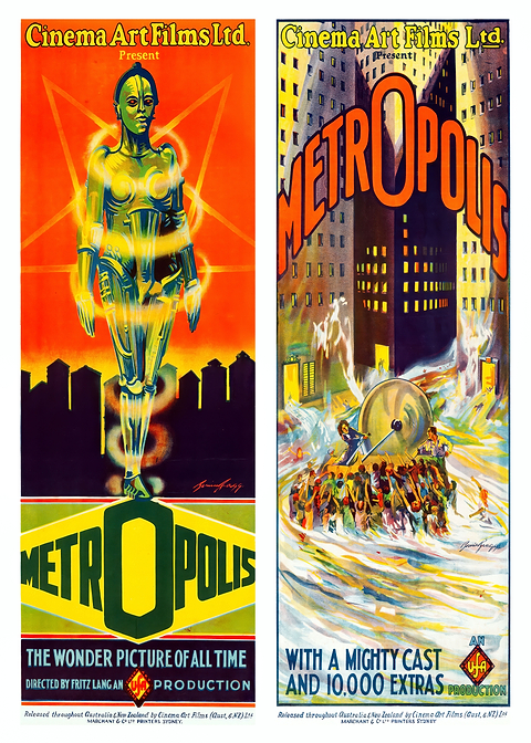 Metropolis: Dual Visions of a Futuristic Masterpiece — classic movie poster on metal