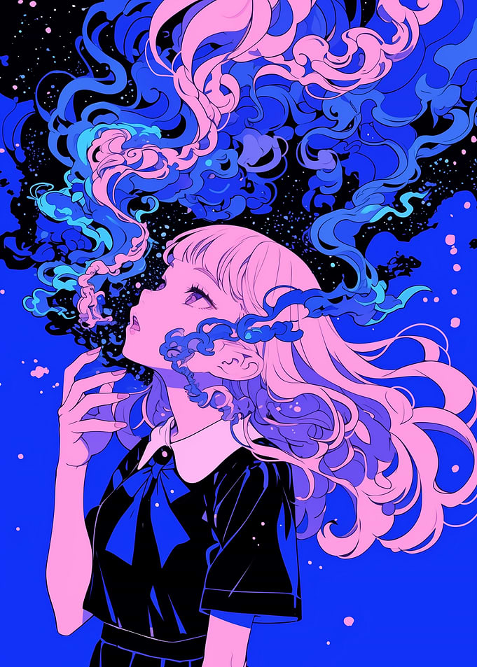 Anime Girl with Cosmic Smoke