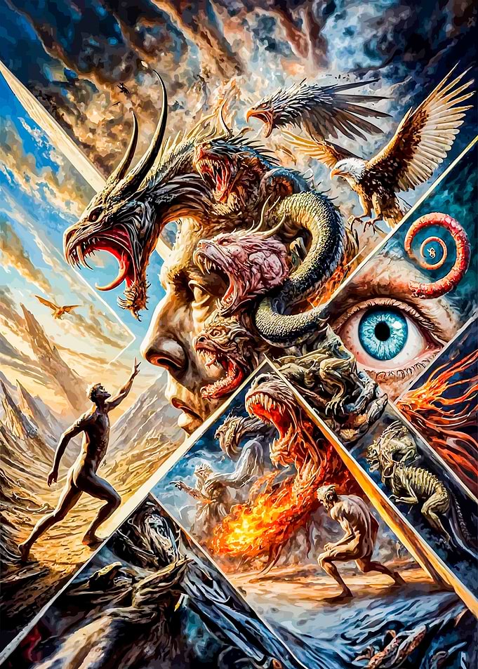 Man Facing Monsters