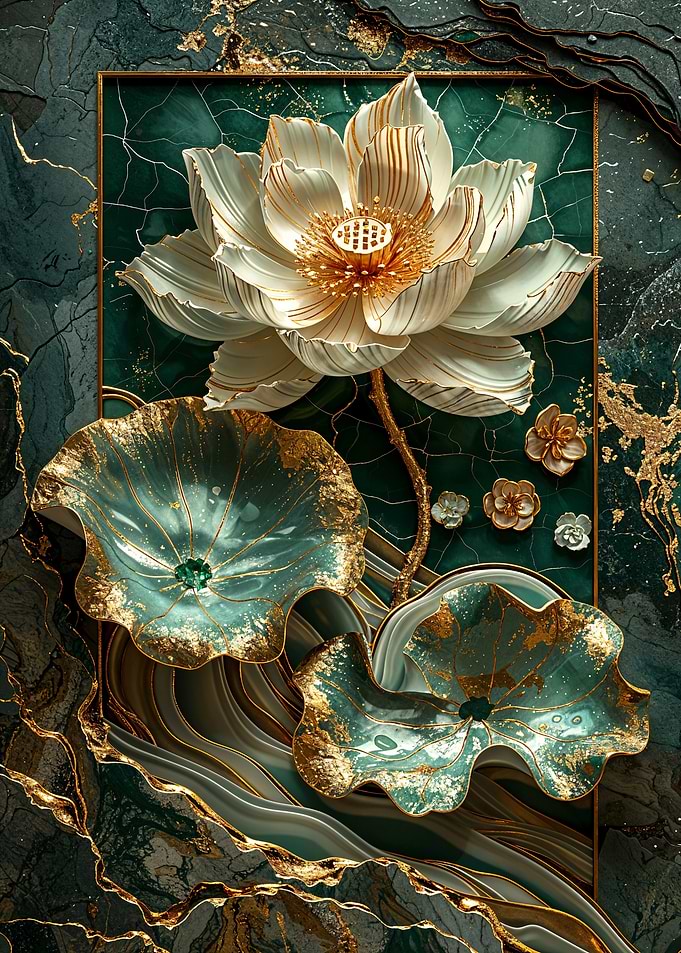 Gold & Green Lotus Flower