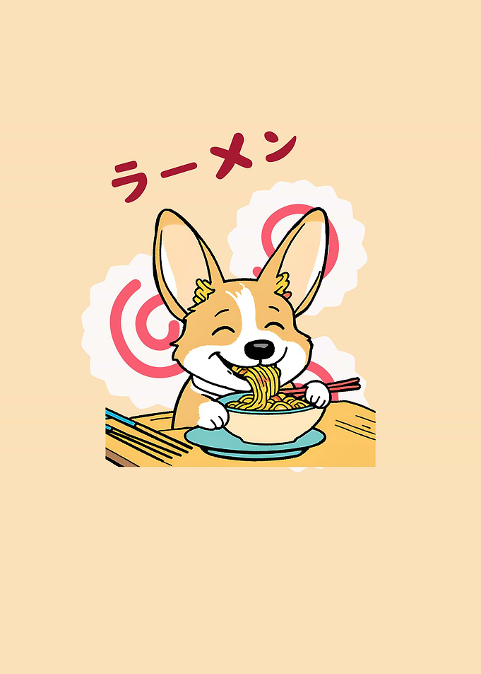 Corgi Eating Ramen