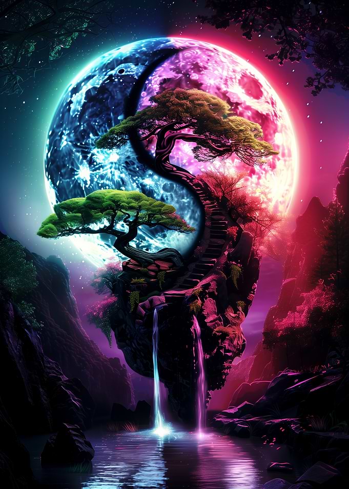 Yin Yang bonsai tree moonlight