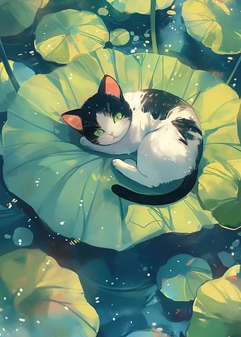 Anime Cat on Lily Pad