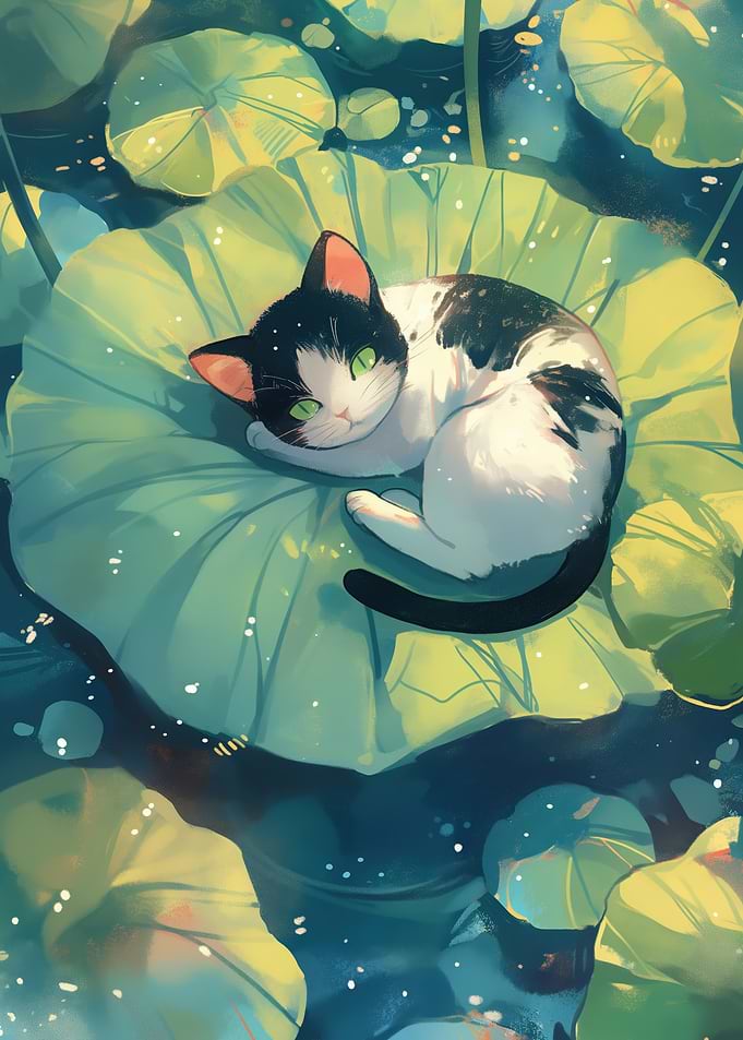 Anime Cat on Lily Pad