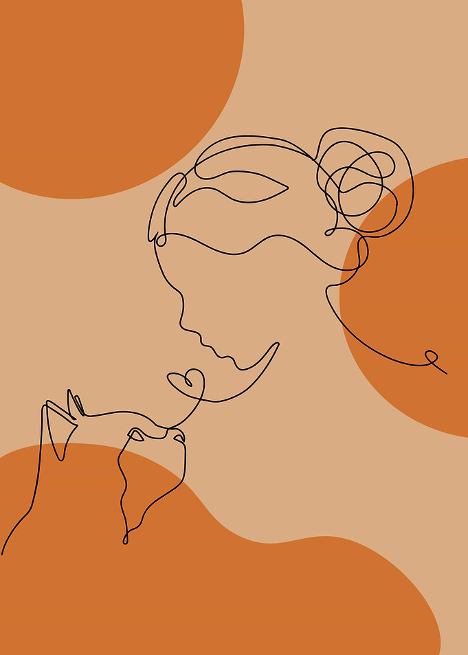 Line Art Woman and Cat