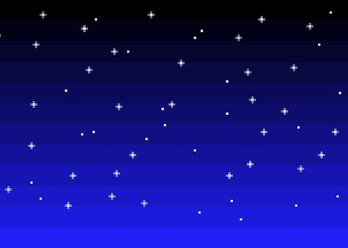 Pixel art night sky stars black to blue
