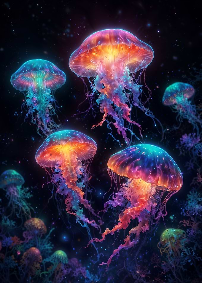 Neon Glowing Jellyfish Art