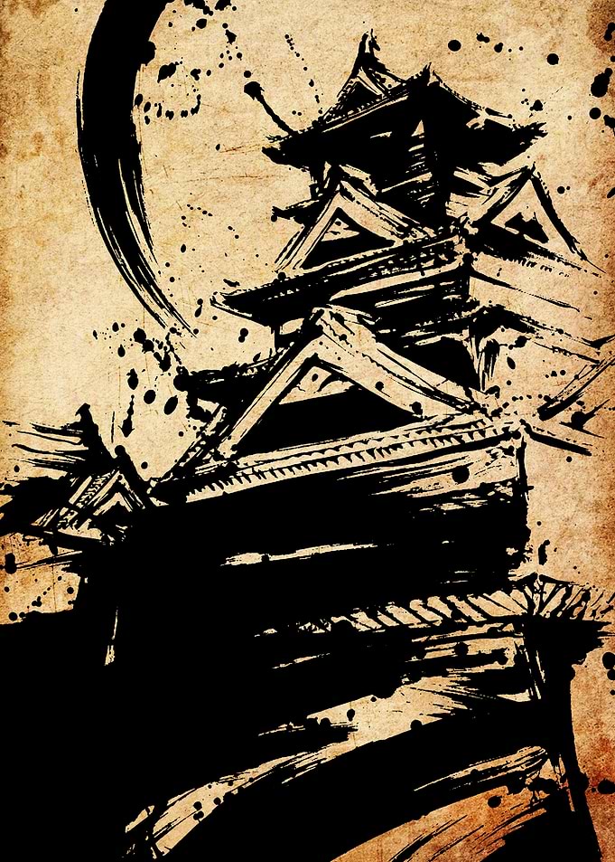 Japanese Castle Ink Painting