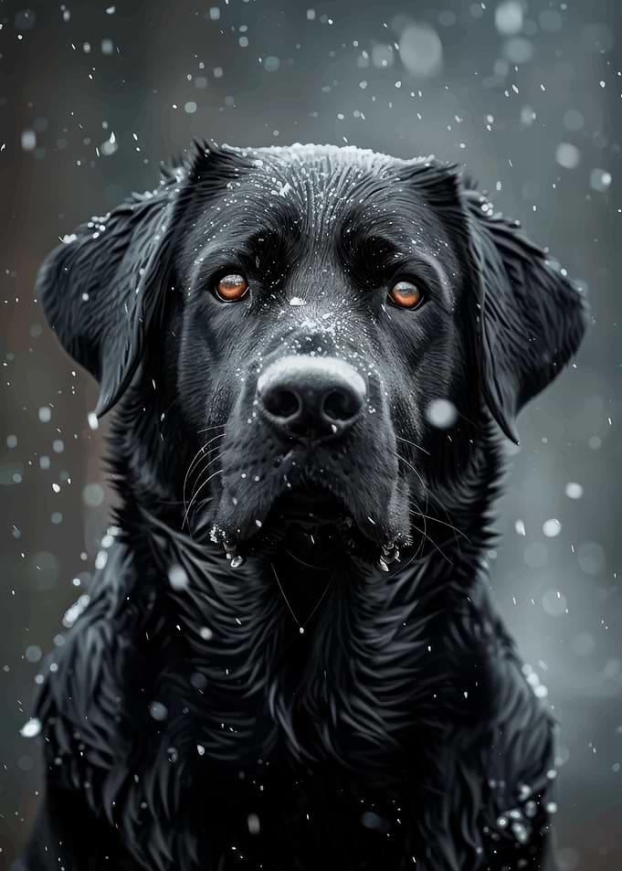 Black Labrador in Snow