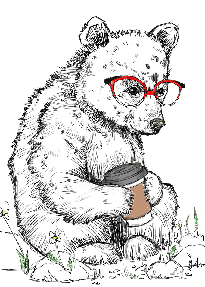 Bear with Coffee and Glasses