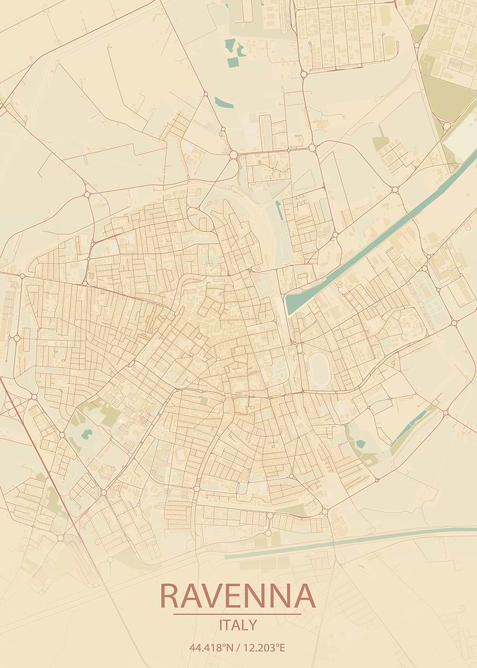 Ravenna Italy Vintage Style City Map