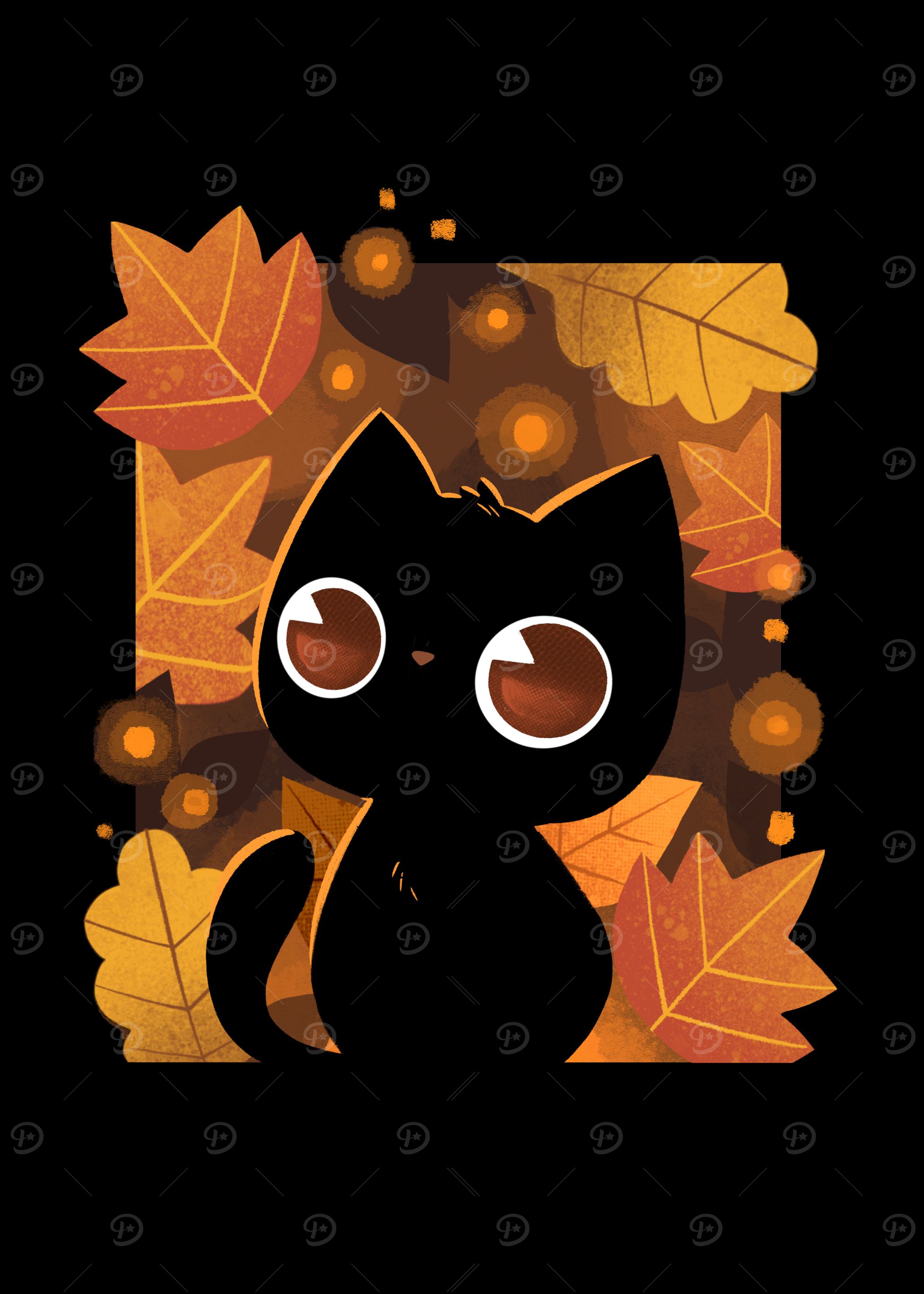 Black Cat in Autumn Leaves