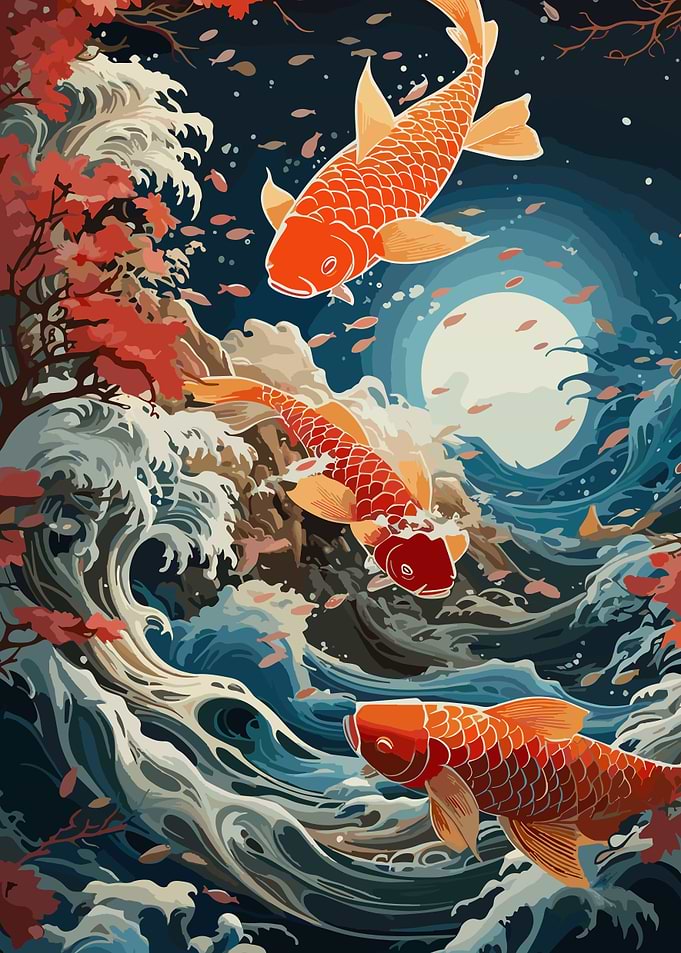 Koi Fish in Waves